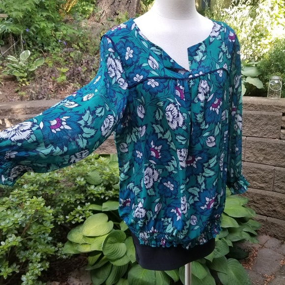 Old Navy Light Sheer Floral Blouse, Smocked Trims - Picture 8 of 8